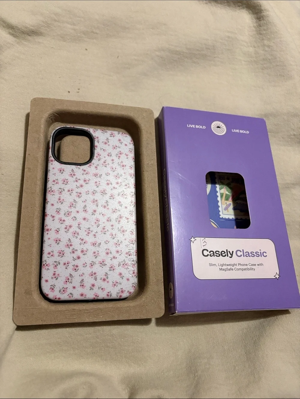 Casely Classic Floral Phone Case - White with Pink Roses